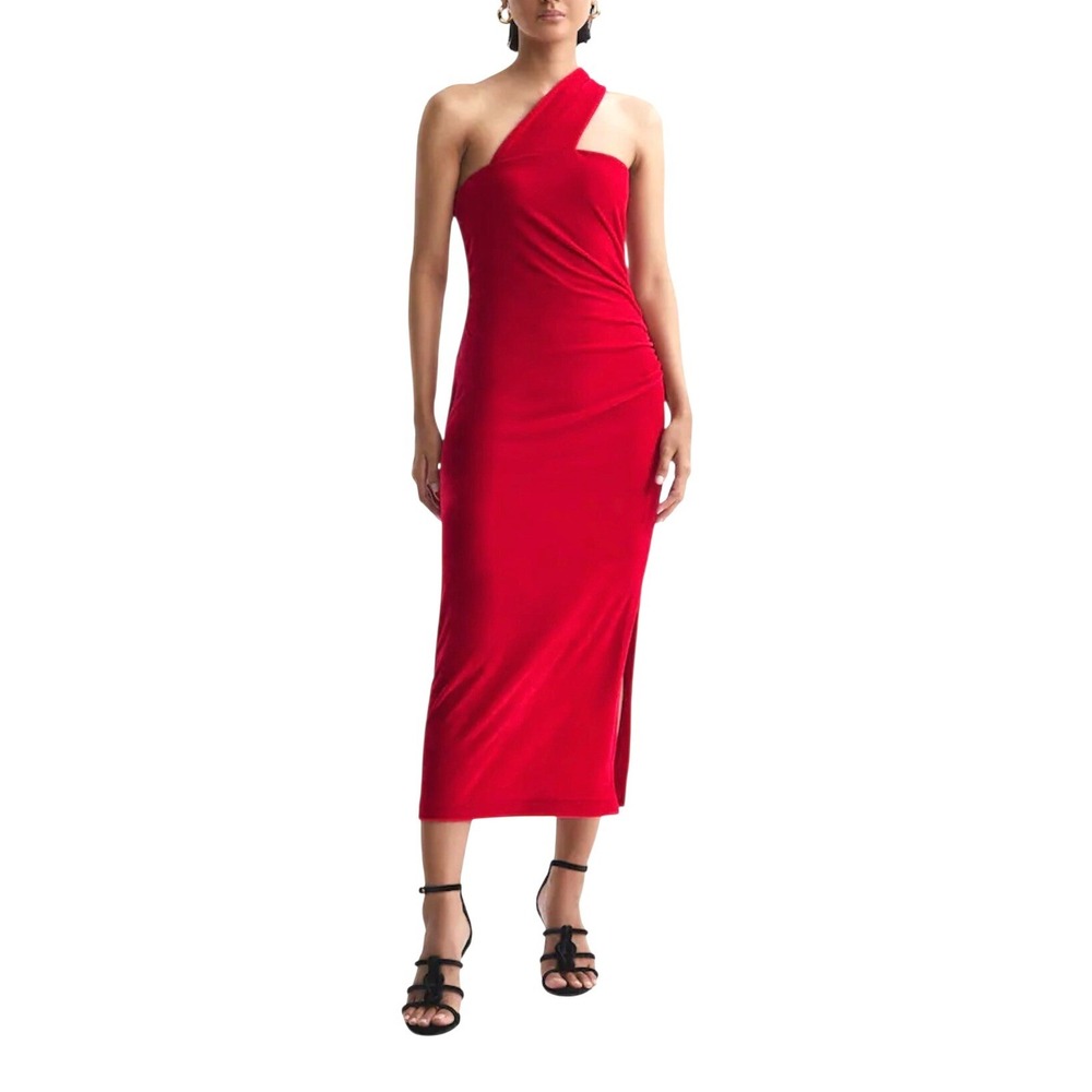 Reiss Dress Abbey Red Velvet One Shoulder Midi Size US 8